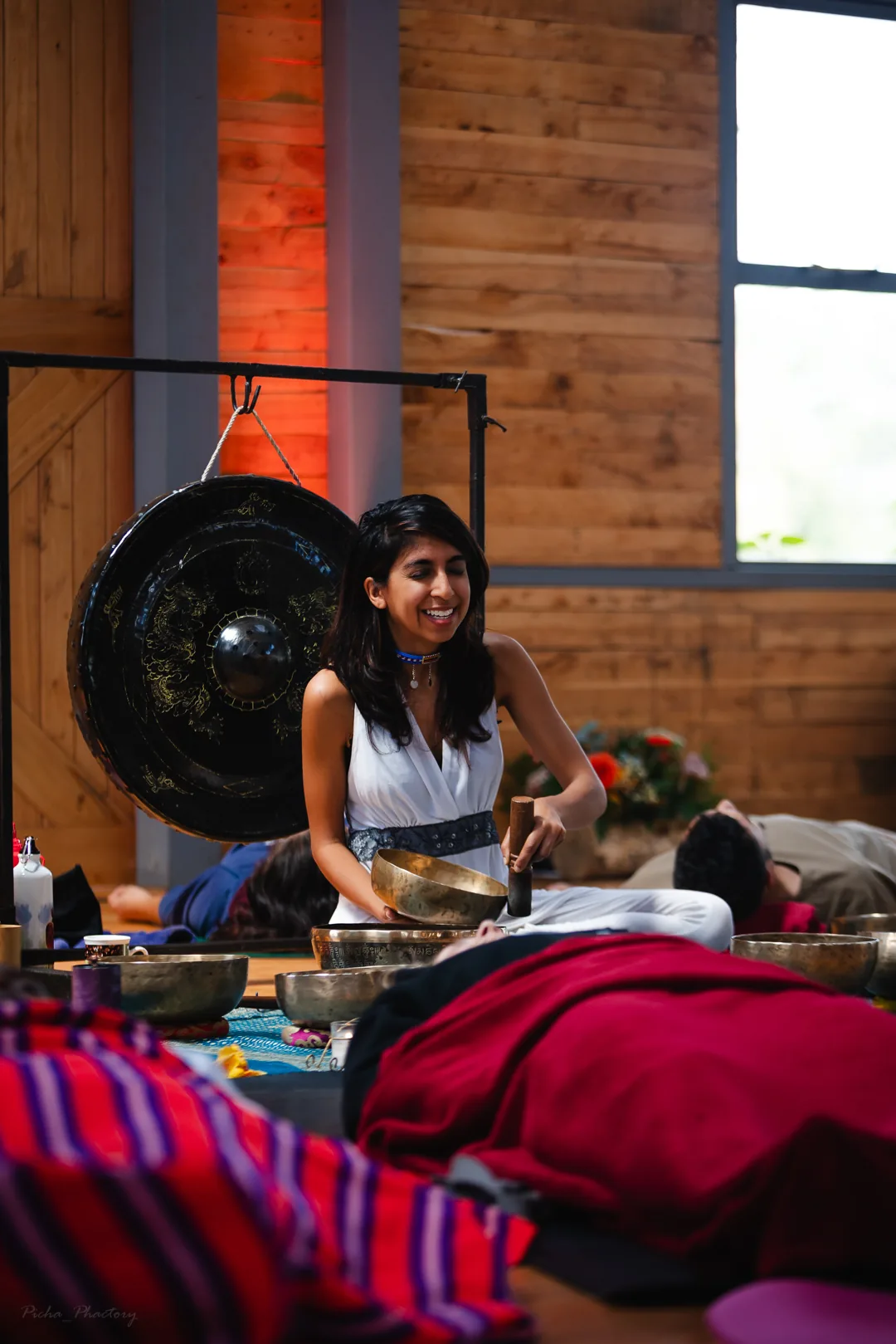 Narissa with her instruments during a sound healing session